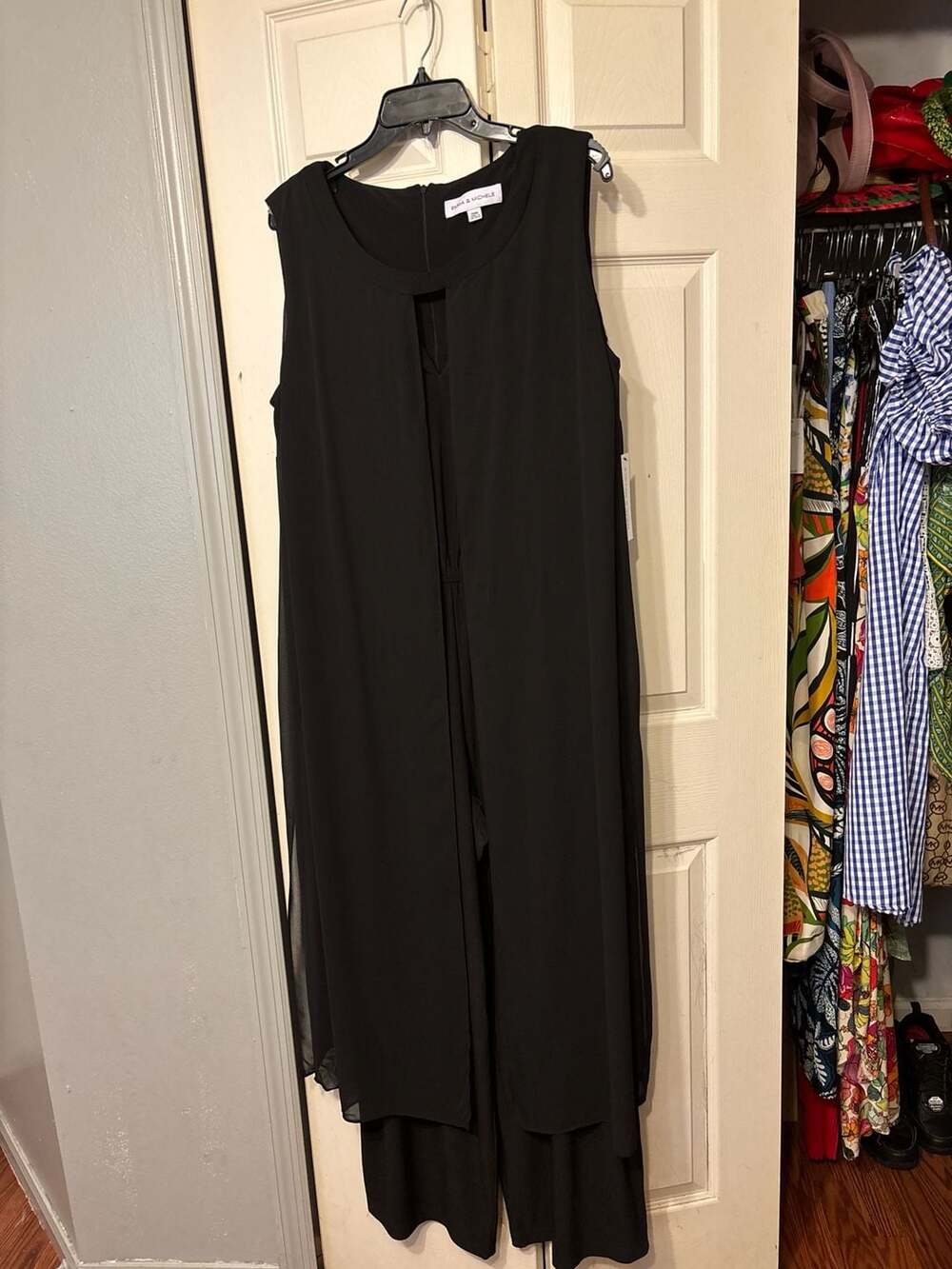 Emma & Michele Plus Size 20W Chiffon Flyaway Overlay Wide Leg Jumpsuit